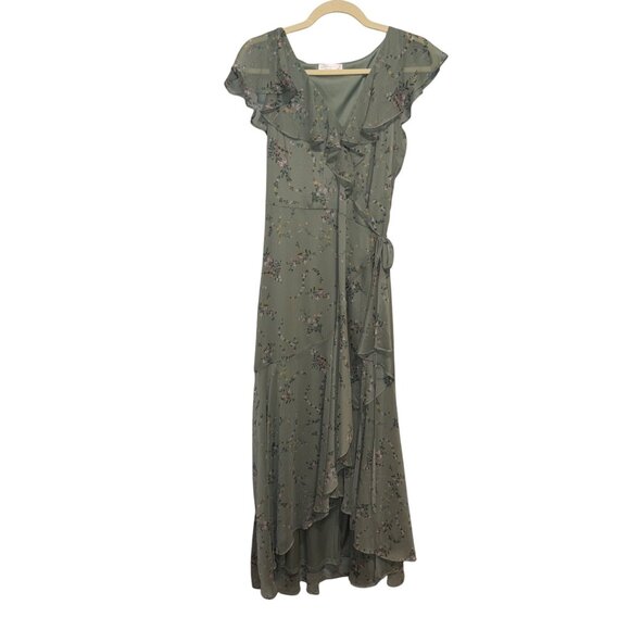 Lauren Conrad Green Floral Ruffle Wrap Maxi Dress Size M - Picture 1 of 6